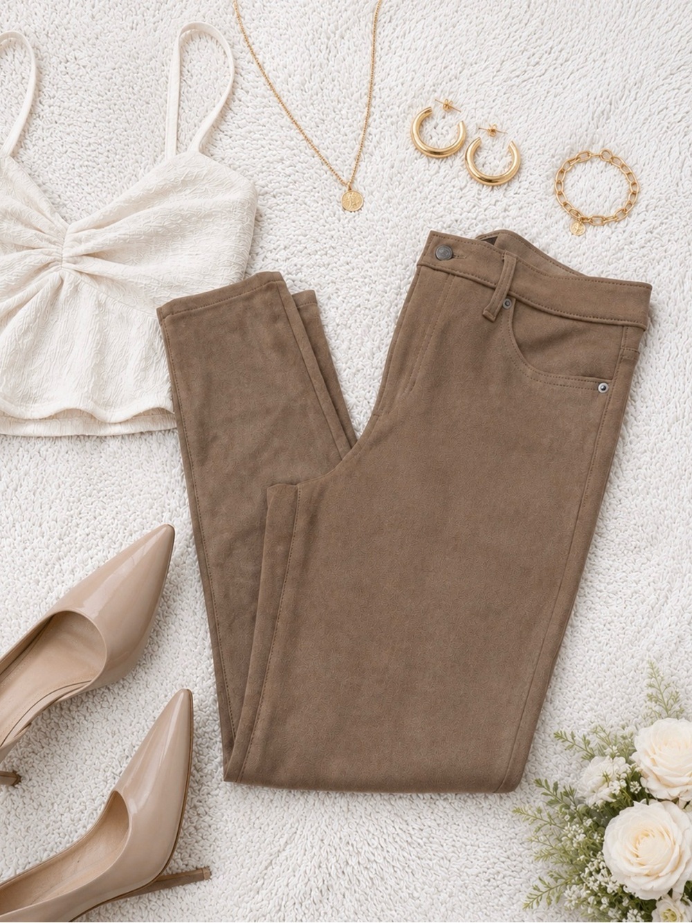 High Rise Skinny Faux Suede Pants
